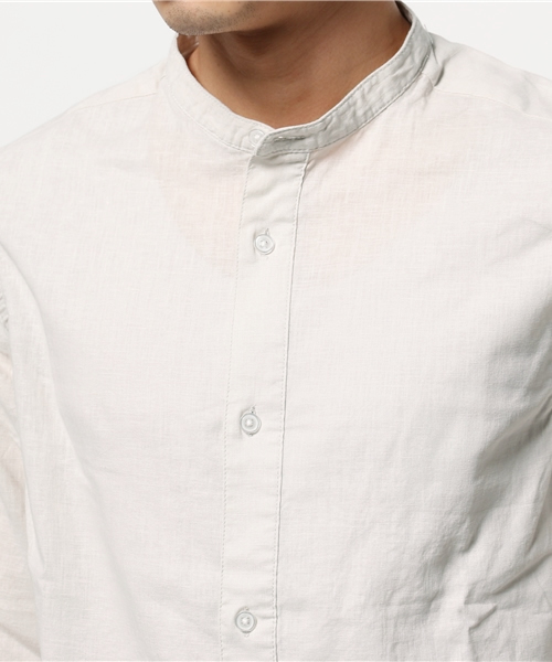 WEGO(ウィゴー)の「WEGO/リネンMIXバンドカラーロングシャツ(シャツ/ブラウス・メンズ・ホワイト/グレー・MEDIUM/LARGE)」の4枚目の写真