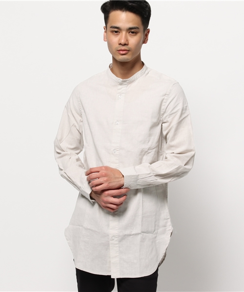 WEGO(ウィゴー)の「WEGO/リネンMIXバンドカラーロングシャツ(シャツ/ブラウス・メンズ・ホワイト/グレー・MEDIUM/LARGE)」の3枚目の写真