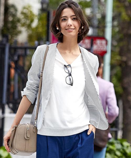 green label relaxing（グリーンレーベルリラクシング）の「[VERY掲載]GO SILKYCODEWAY 1B -P/O ジャケット  GV gof101（テーラードジャケット・レディース・オフホワイト/ブラック・40/38）」の4枚目の写真