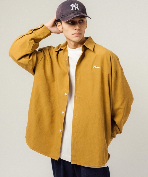 Ressaca(レサーカ)の「オーバーサイズ ワンポイントロゴ レギュラーカラー長袖シャツ(シャツ/ブラウス・メンズ・バーガンディー/キャメル/グリーン/ホワイト/ブラック・M/L/XL)」の4枚目の写真