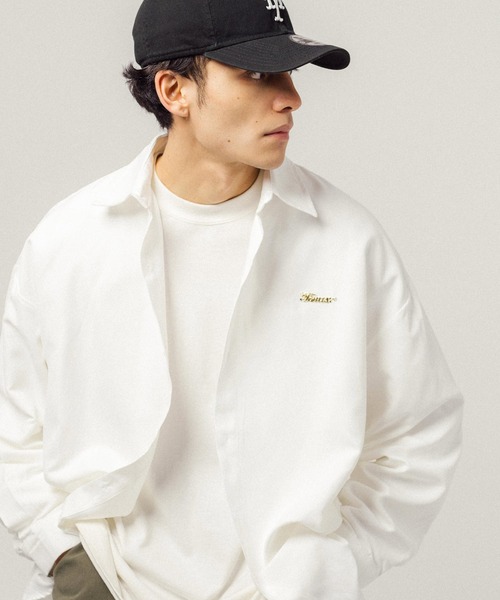 Ressaca(レサーカ)の「オーバーサイズ ワンポイントロゴ レギュラーカラー長袖シャツ(シャツ/ブラウス・メンズ・バーガンディー/キャメル/グリーン/ホワイト/ブラック・M/L/XL)」の13枚目の写真