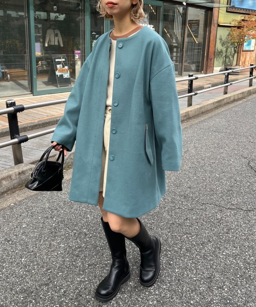 CIAOPANIC（チャオパニック）の「【SETアイテム】襟付きウールライクAラインミドルコート/ノーカラーコート（ノーカラーコート・レディース・アイボリー/ブルー/オリーブ・FREE）」の4枚目の写真