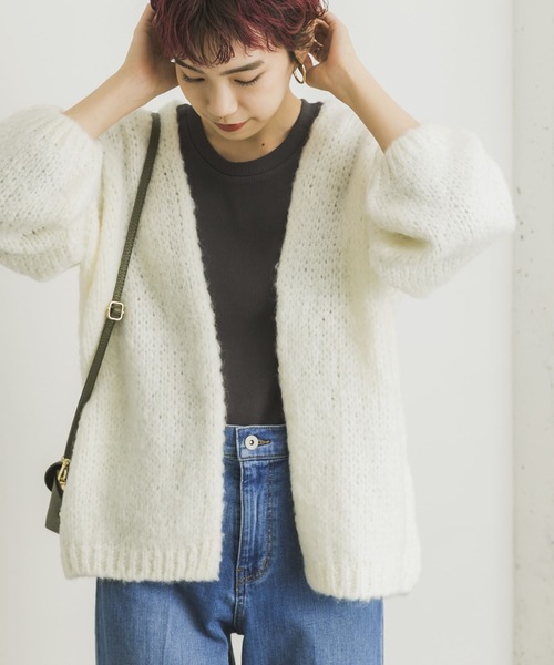 TRICOTS JEAN MARC（トリコットジーンマルク）の「TRICOTS JEAN MARC　ニットカーディガン（カーディガン/ボレロ・レディース・ホワイト/ブラウン/ライトピンク・FREE）」の2枚目の写真