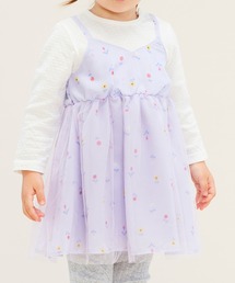 Moujonjon | 小花柄シフォン＆チュール長袖ワンピース(ワンピース)