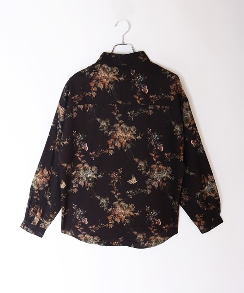 セール】ルーズサイズ とろみシャツ 花柄長袖シャツ（シャツ