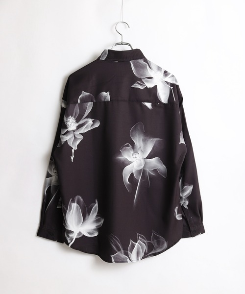 セール】ルーズサイズ とろみシャツ 花柄長袖シャツ（シャツ
