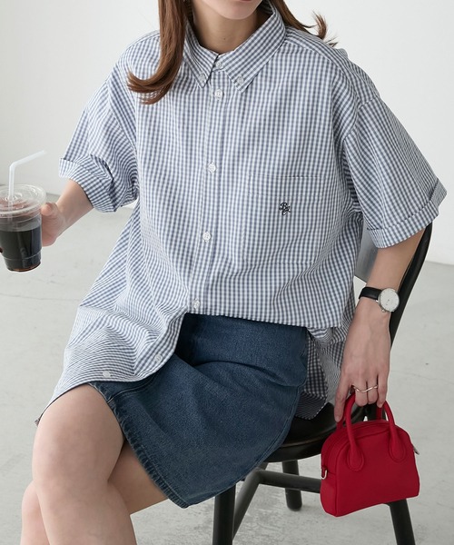 セール】ビッグシルエット アソートワンポイント刺繍ボタンダウン半袖