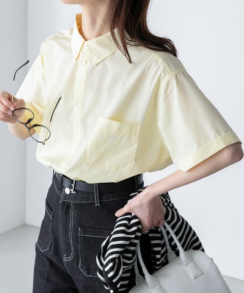 セール】ビッグシルエット アソートワンポイント刺繍ボタンダウン半袖