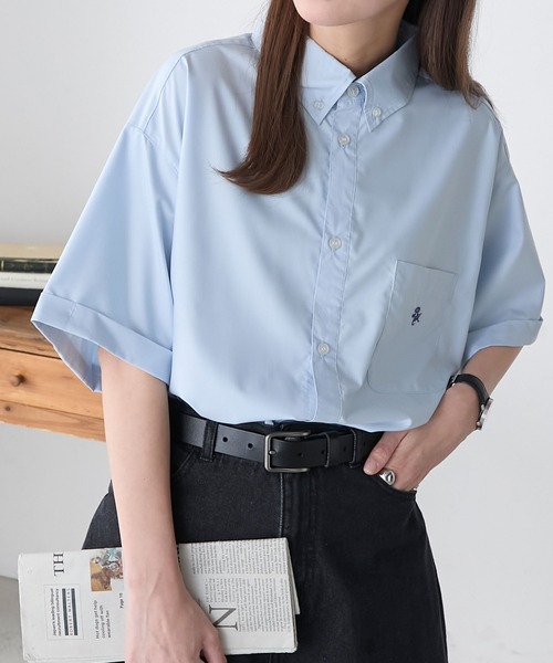メンズ 半袖シャツ ビッグシルエット 刺しゅう J00136 ビッグシルエット アソートワンポイント刺繍ボタンダウン半袖