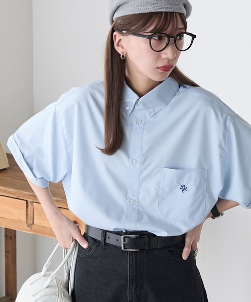 【超希少】パパス 総柄刺繍 半袖 白シャツ XL ボタンダウン ロゴボタン パパス Papas ボタンダウンシャツ ストライプ ロゴ 刺繍 半袖 L