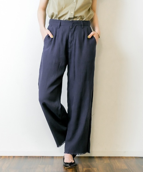 atONE(アットワン)の「atONE リネン裾フリンジワイドパンツ(その他パンツ・レディース・ネイビー/ブラウン/ベージュ・LL/L/3L/4L/M)」の3枚目の写真