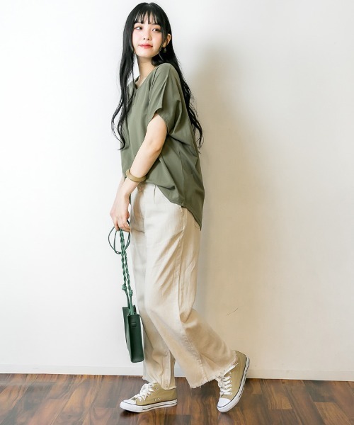 atONE(アットワン)の「atONE リネン裾フリンジワイドパンツ(その他パンツ・レディース・ネイビー/ブラウン/ベージュ・LL/L/3L/4L/M)」の13枚目の写真