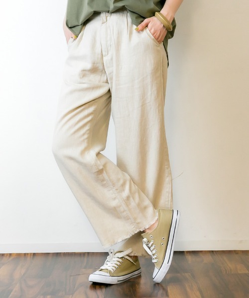 SLOBE ホワイト ワイドパンツ フリンジ Lajour｜フリンジヘム デニムワイドパンツ | Rakuten Fashion