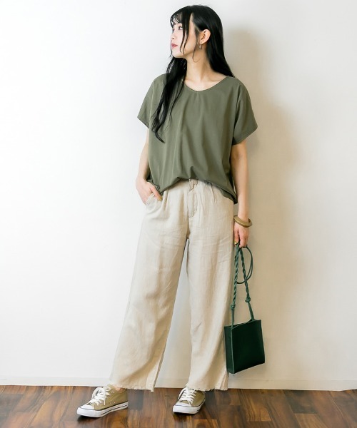 atONE(アットワン)の「atONE リネン裾フリンジワイドパンツ(その他パンツ・レディース・ネイビー/ブラウン/ベージュ・LL/L/3L/4L/M)」の12枚目の写真