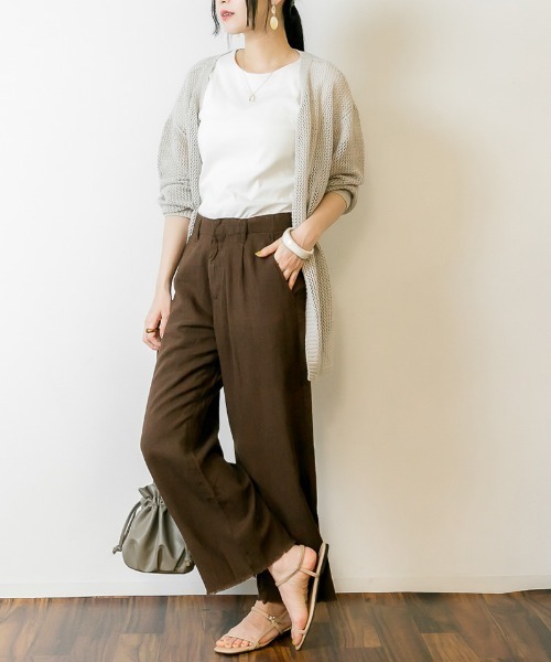 atONE(アットワン)の「atONE リネン裾フリンジワイドパンツ(その他パンツ・レディース・ネイビー/ブラウン/ベージュ・LL/L/3L/4L/M)」の6枚目の写真