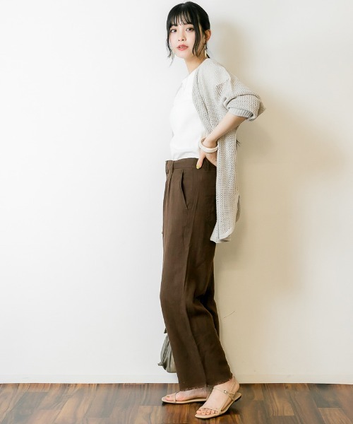 atONE(アットワン)の「atONE リネン裾フリンジワイドパンツ(その他パンツ・レディース・ネイビー/ブラウン/ベージュ・LL/L/3L/4L/M)」の8枚目の写真