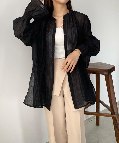 callautia（カラウティア）の「バックスリットシアーシャツ（シャツ/ブラウス・レディース・アイボリー/ブラック/ホワイト/グリーン/ピンク・SMALL/MEDIUM/LARGE/X-LARGE）」の15枚目の写真