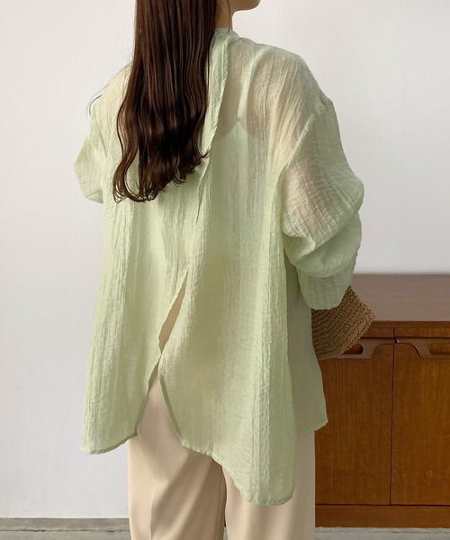 callautia（カラウティア）の「バックスリットシアーシャツ（シャツ/ブラウス・レディース・アイボリー/ブラック/ホワイト/グリーン/ピンク・SMALL/MEDIUM/LARGE/X-LARGE）」の21枚目の写真