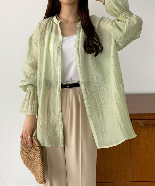 callautia（カラウティア）の「バックスリットシアーシャツ（シャツ/ブラウス・レディース・アイボリー/ブラック/ホワイト/グリーン/ピンク・SMALL/MEDIUM/LARGE/X-LARGE）」の20枚目の写真