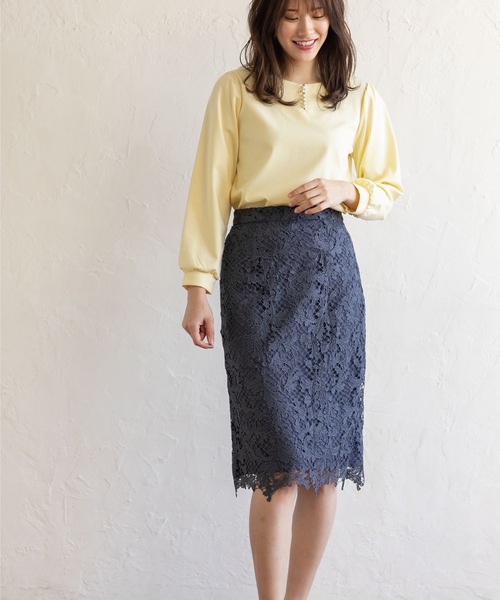 index（インデックス）の「◆≪新色追加≫リーフレースタイトスカート【洗濯機洗い可】（スカート・レディース・ナチュラル/チャコールグレー/ライトブルー/パープル系・40/38/42/36）」の10枚目の写真