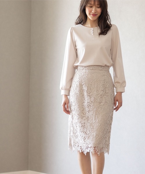 index（インデックス）の「◆≪新色追加≫リーフレースタイトスカート【洗濯機洗い可】（スカート・レディース・ナチュラル/チャコールグレー/ライトブルー/パープル系・40/38/42/36）」の5枚目の写真