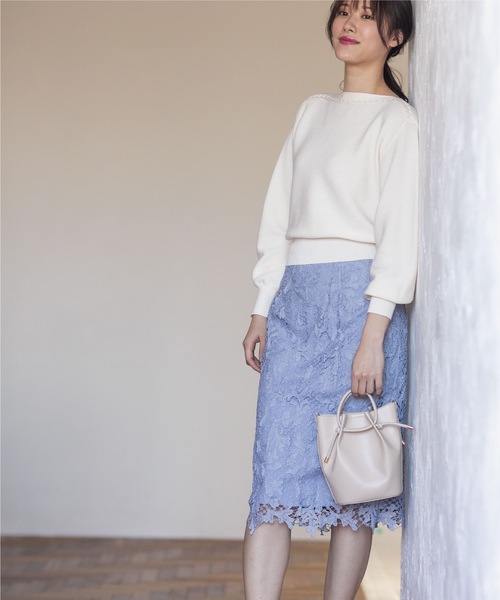 index（インデックス）の「◆≪新色追加≫リーフレースタイトスカート【洗濯機洗い可】（スカート・レディース・ナチュラル/チャコールグレー/ライトブルー/パープル系・40/38/42/36）」の11枚目の写真