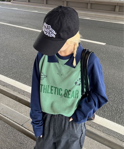 sedacle(セダクル)の「襟付きラグランロンT(Tシャツ/カットソー・メンズ・オフホワイト/グリーン・MEDIUM/LARGE)」の1枚目の写真