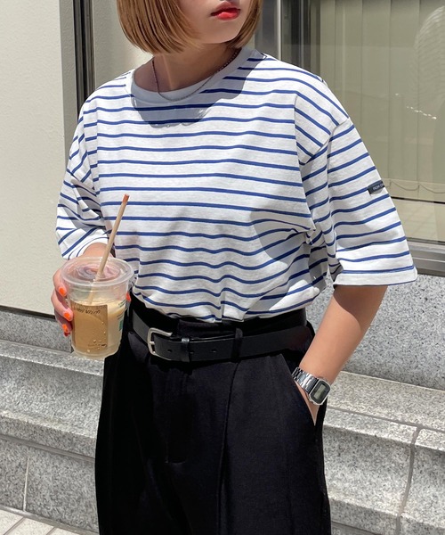 Chillfar（チルファー）の「ネームタグアソートパネルボーダーTシャツ（Tシャツ/カットソー・レディース・ホワイト×レッド/ホワイト系1/ピンク/ブラック系/ホワイト×ブラック/ホワイト系/ホワイト系4/ホワイト系5/ホワイト系2/ネイビー系1/ホワイト系3/ブラック×ホワイト/ホワイト×ブルー/ネイビー系/クリーム/グリーン系/ホワイト×ネイビー・FREE）」の8枚目の写真