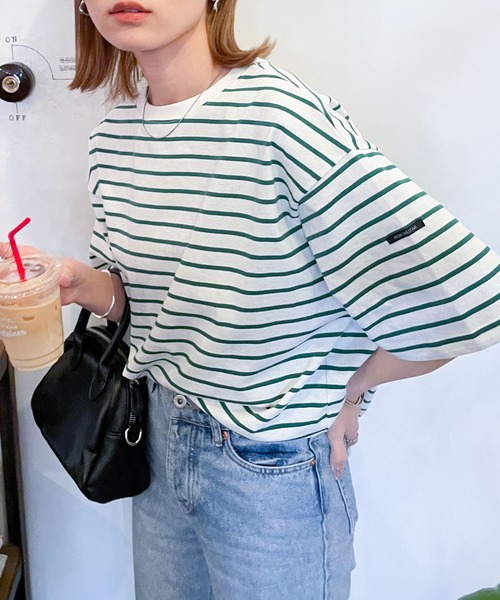 Chillfar（チルファー）の「ネームタグアソートパネルボーダーTシャツ（Tシャツ/カットソー・レディース・ホワイト×レッド/ホワイト系1/ピンク/ブラック系/ホワイト×ブラック/ホワイト系/ホワイト系4/ホワイト系5/ホワイト系2/ネイビー系1/ホワイト系3/ブラック×ホワイト/ホワイト×ブルー/ネイビー系/クリーム/グリーン系/ホワイト×ネイビー・FREE）」の9枚目の写真