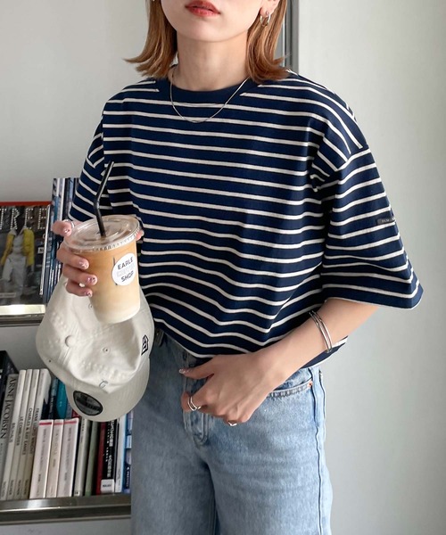 Chillfar（チルファー）の「ネームタグアソートパネルボーダーTシャツ（Tシャツ/カットソー・レディース・ホワイト×レッド/ホワイト系1/ピンク/ブラック系/ホワイト×ブラック/ホワイト系/ホワイト系4/ホワイト系5/ホワイト系2/ネイビー系1/ホワイト系3/ブラック×ホワイト/ホワイト×ブルー/ネイビー系/クリーム/グリーン系/ホワイト×ネイビー・FREE）」の16枚目の写真