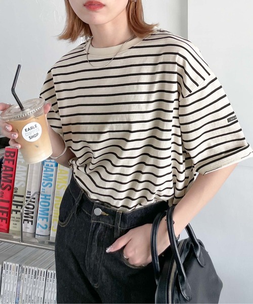 Chillfar（チルファー）の「ネームタグアソートパネルボーダーTシャツ（Tシャツ/カットソー・レディース・ホワイト×レッド/ホワイト系1/ピンク/ブラック系/ホワイト×ブラック/ホワイト系/ホワイト系4/ホワイト系5/ホワイト系2/ネイビー系1/ホワイト系3/ブラック×ホワイト/ホワイト×ブルー/ネイビー系/クリーム/グリーン系/ホワイト×ネイビー・FREE）」の13枚目の写真