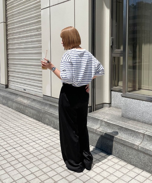 Chillfar（チルファー）の「ネームタグアソートパネルボーダーTシャツ（Tシャツ/カットソー・レディース・ホワイト×レッド/ホワイト系1/ピンク/ブラック系/ホワイト×ブラック/ホワイト系/ホワイト系4/ホワイト系5/ホワイト系2/ネイビー系1/ホワイト系3/ブラック×ホワイト/ホワイト×ブルー/ネイビー系/クリーム/グリーン系/ホワイト×ネイビー・FREE）」の18枚目の写真