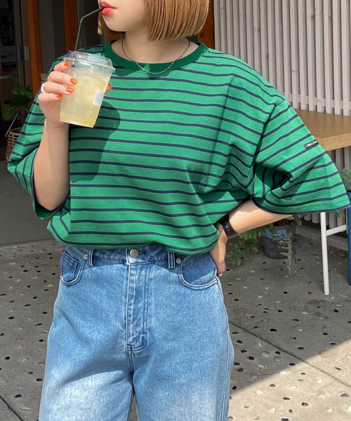 Chillfar（チルファー）の「ネームタグアソートパネルボーダーTシャツ（Tシャツ/カットソー・レディース・ホワイト×レッド/ホワイト系1/ピンク/ブラック系/ホワイト×ブラック/ホワイト系/ホワイト系4/ホワイト系5/ホワイト系2/ネイビー系1/ホワイト系3/ブラック×ホワイト/ホワイト×ブルー/ネイビー系/クリーム/グリーン系/ホワイト×ネイビー・FREE）」の20枚目の写真