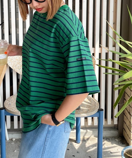 Chillfar（チルファー）の「ネームタグアソートパネルボーダーTシャツ（Tシャツ/カットソー・レディース・ホワイト×レッド/ホワイト系1/ピンク/ブラック系/ホワイト×ブラック/ホワイト系/ホワイト系4/ホワイト系5/ホワイト系2/ネイビー系1/ホワイト系3/ブラック×ホワイト/ホワイト×ブルー/ネイビー系/クリーム/グリーン系/ホワイト×ネイビー・FREE）」の21枚目の写真