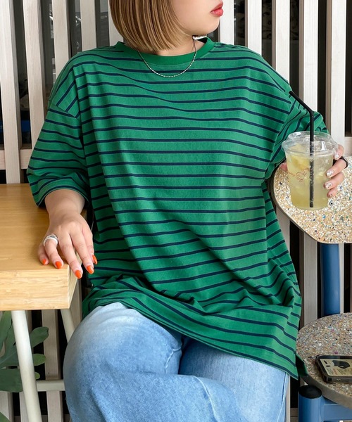 Chillfar（チルファー）の「ネームタグアソートパネルボーダーTシャツ（Tシャツ/カットソー・レディース・ホワイト×レッド/ホワイト系1/ピンク/ブラック系/ホワイト×ブラック/ホワイト系/ホワイト系4/ホワイト系5/ホワイト系2/ネイビー系1/ホワイト系3/ブラック×ホワイト/ホワイト×ブルー/ネイビー系/クリーム/グリーン系/ホワイト×ネイビー・FREE）」の19枚目の写真