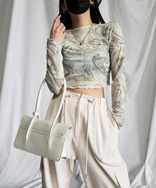 me+em select(ミームセレクト)の「※※【 5color 】総柄マーブルシアーメローショートトップス/ marble sheer mellow short tops(Tシャツ/カットソー・レディース・ミント/グレー/ピンク/ブラック/ブルー・MEDIUM)」の15枚目の写真