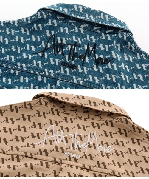 ANAP kids（アナップキッズ）の「モノグラムデニムシャツ【親子・ジュニアお揃い】（シャツ/ブラウス・キッズ・ブルー/ベージュ・130cm/110cm/120cm）」の14枚目の写真