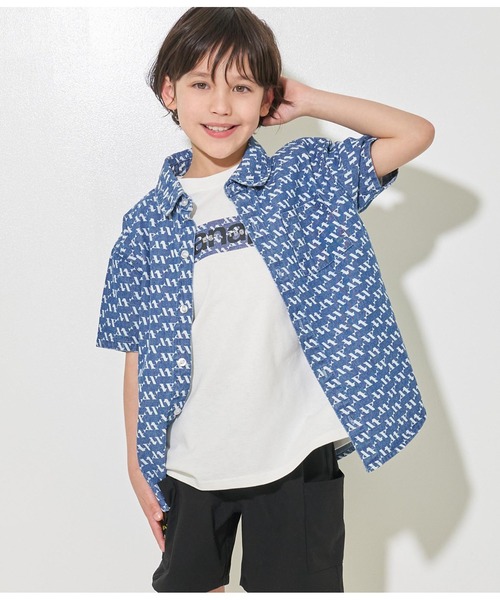 ANAP kids（アナップキッズ）の「モノグラムデニムシャツ【親子・ジュニアお揃い】（シャツ/ブラウス・キッズ・ブルー/ベージュ・130cm/110cm/120cm）」の17枚目の写真