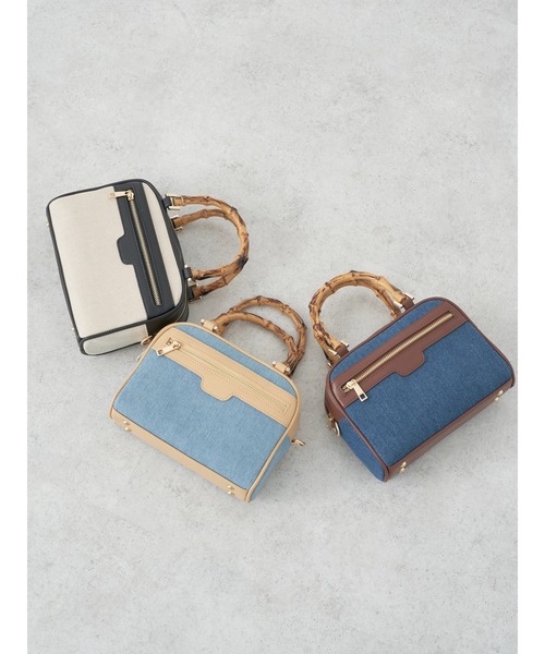 earth music&ecology（アースミュージックアンドエコロジー）の「バンブーテイストハンドルバッグ（ハンドバッグ・レディース・ライトブルー/ベージュ/ダークブルー・FREE）」の6枚目の写真