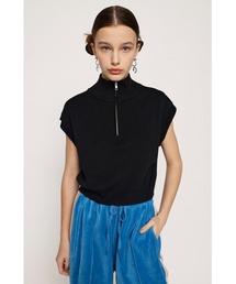 SLY | HALF ZIP KNIT TOPS ハーフジップ ニット トップス セットアップ ノースリーブ サマーニット(ニット/セーター)