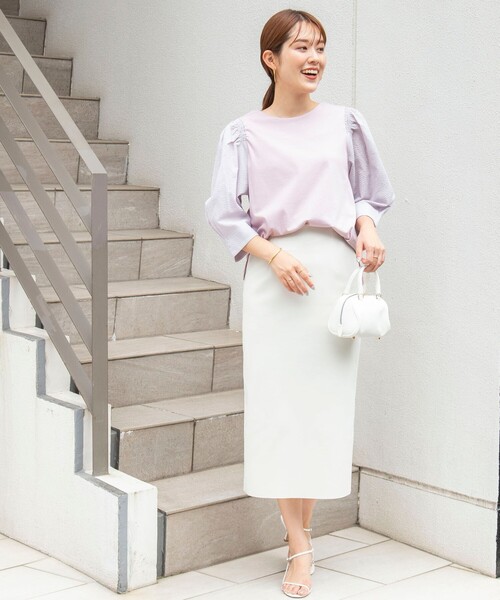 NOLLEY’S（ノーリーズ）の「袖布帛プルオーバーカットソー（Tシャツ/カットソー・レディース・ネイビー/ブラック系その他3/ホワイト/ホワイト系その他4/ラベンダー/チャコールグレー/インディゴブルー・38）」の9枚目の写真