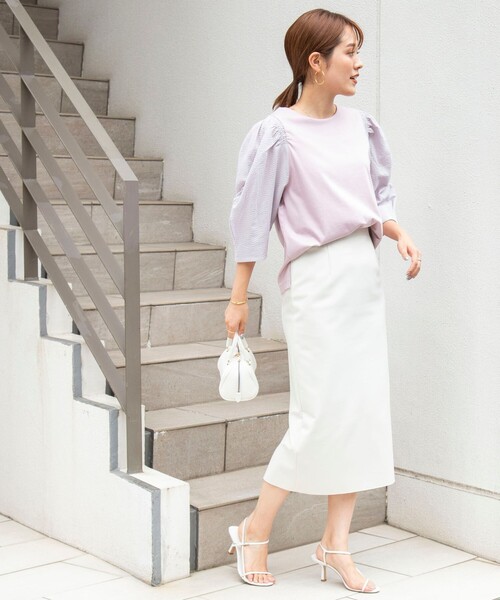 NOLLEY’S（ノーリーズ）の「袖布帛プルオーバーカットソー（Tシャツ/カットソー・レディース・ネイビー/ブラック系その他3/ホワイト/ホワイト系その他4/ラベンダー/チャコールグレー/インディゴブルー・38）」の11枚目の写真