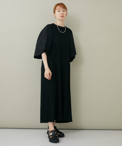LUGIVA（ルギヴァ）の「LUGIVa フレア袖異素材切替ワンピース（ワンピース・レディース・ブラック/ブラウン・FREE）」の3枚目の写真
