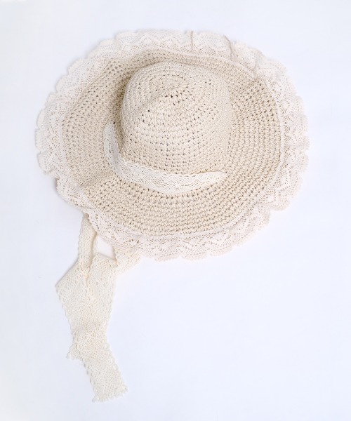 shopnikoniko（ショップニコニコ）の「紐付き 麦わら帽子 リボン つば広（ハット・レディース・ベージュ/アイボリー・フリー）」の9枚目の写真