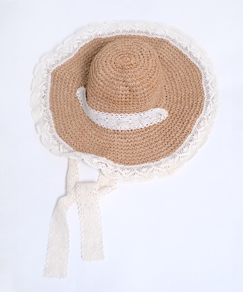 shopnikoniko（ショップニコニコ）の「紐付き 麦わら帽子 リボン つば広（ハット・レディース・ベージュ/アイボリー・フリー）」の10枚目の写真