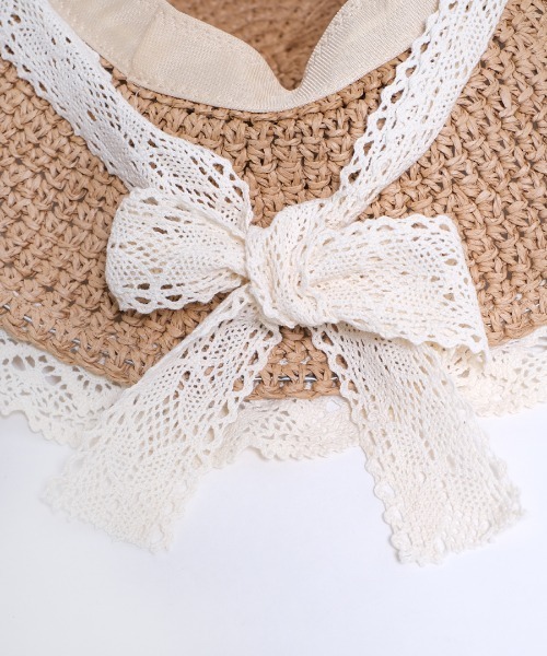 shopnikoniko（ショップニコニコ）の「紐付き 麦わら帽子 リボン つば広（ハット・レディース・ベージュ/アイボリー・フリー）」の15枚目の写真