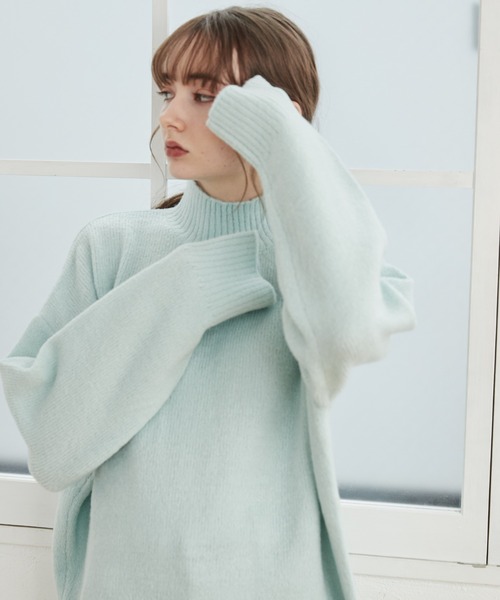 マドモアゼルノンノン アンゴラ ハイネックネップニット 薄緑 F *JD1019 セール】オーバーサイズ ハイネックニット（ニット/セーター）｜ANGIE