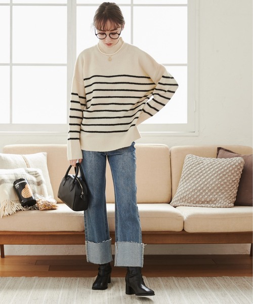 ANGIE（アンジー）の「オーバーサイズ ハイネックニット（ニット/セーター・レディース・ライトベージュ/ブラック/ブルー/ブラック系その他/杢グレー/ライム/ホワイト系その他/オレンジ/ライトグレー/サックスブルー/アイボリー・FREE）」の12枚目の写真