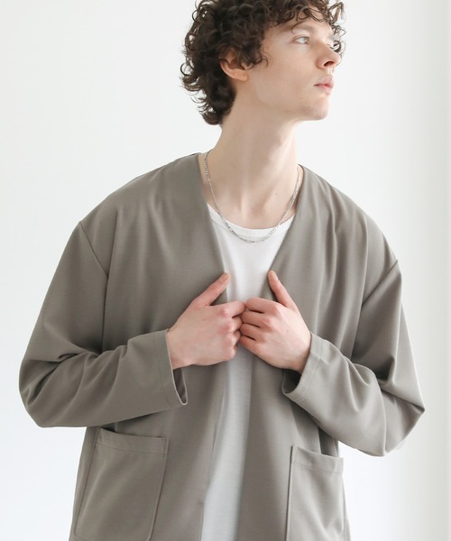 梨地ストレッチノーカラージャケット（ノーカラージャケット