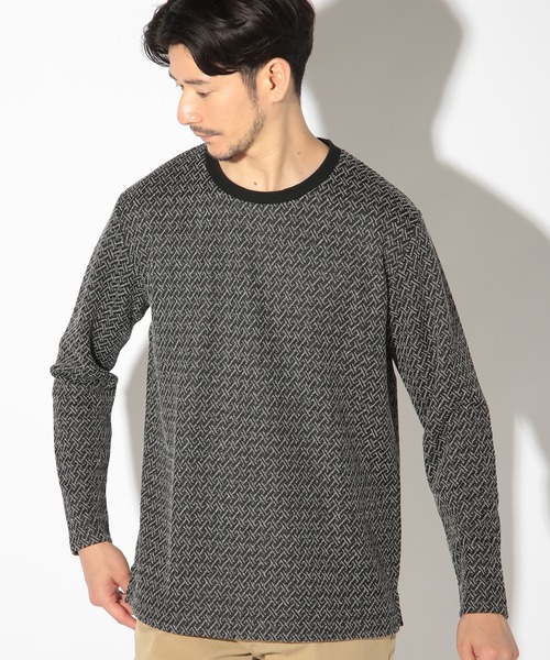 UNION STATION（ユニオンステーション）の「ジオメトリックジャガードクルーネックロンT（Tシャツ/カットソー・メンズ・ホワイト/ブラック/ブラウン・LL/M/L/S）」の12枚目の写真